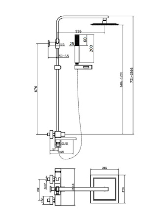 Душевая система смеситель с изливом Agger Great A2893344 черный